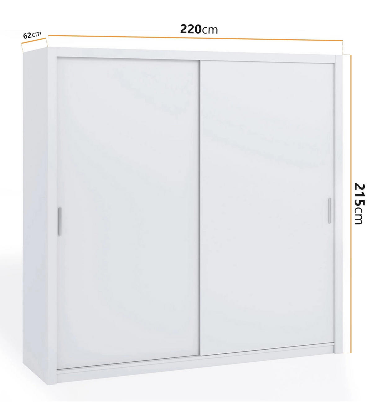SCHIEBETÜRENSCHRANK Tamiza 220/215/62 2-türig - Silberfarben/Weiß, Holzwerkstoff/Kunststoff (220/215/62cm) - Ravio