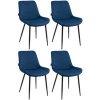 STUHL 4er Set Samt blau - Blau/Schwarz, Textil/Metall (51/80/60cm) - CLP