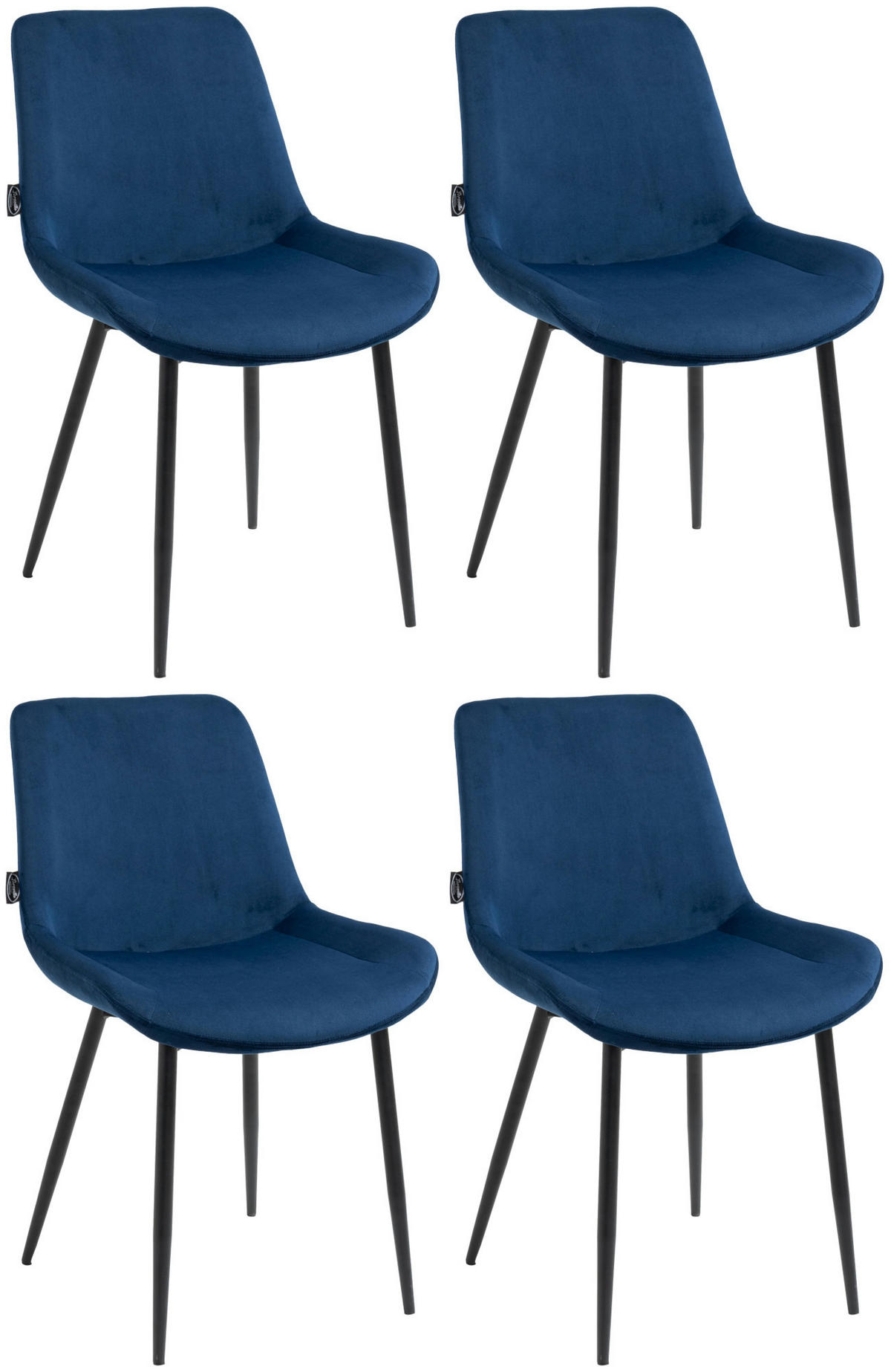 STUHL 4er Set Samt blau - Blau/Schwarz, Textil/Metall (51/80/60cm) - CLP