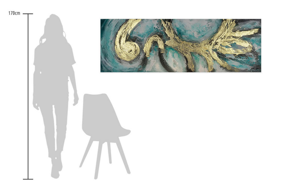 ÖLGEMÄLDE 150/50 cm - Türkis/Weiß, Holz/Textil (150/50cm) - KUNSTLOFT