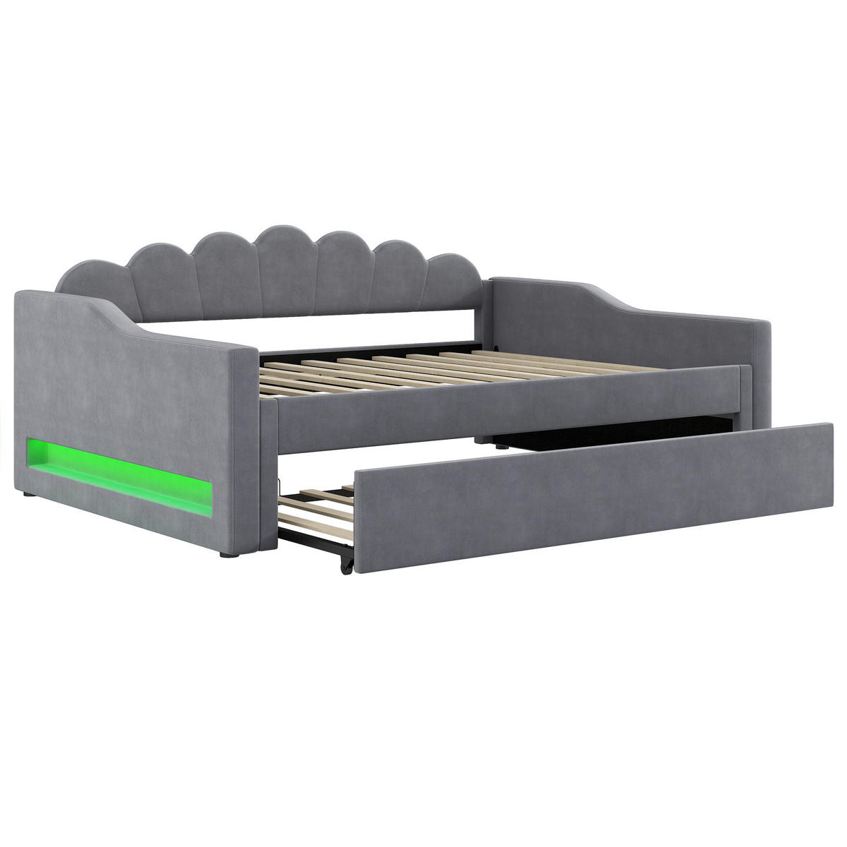 POLSTERBETT 140/200 cm Grau mit LED-Beleuchtung und Ausziehbett - Grau, Holzwerkstoff (140/200cm) - OKWISH