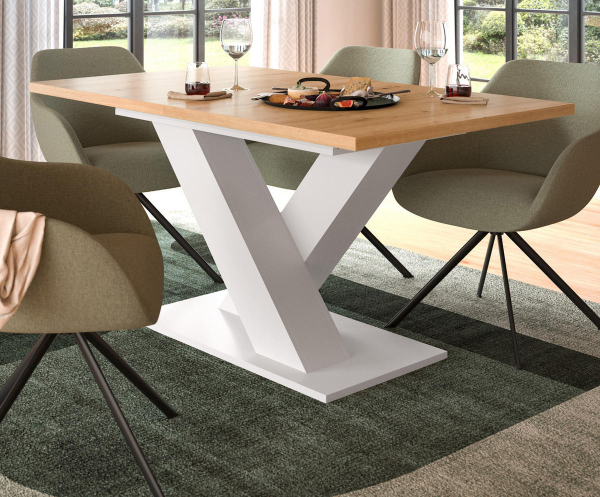 ESSTISCH weiß, Eiche Artisan, Küchentisch ausziehbar 150 - 190 cm - Weiß/Eiche Artisan, Holzwerkstoff/Metall (150/90/76cm) - Inn.Furn