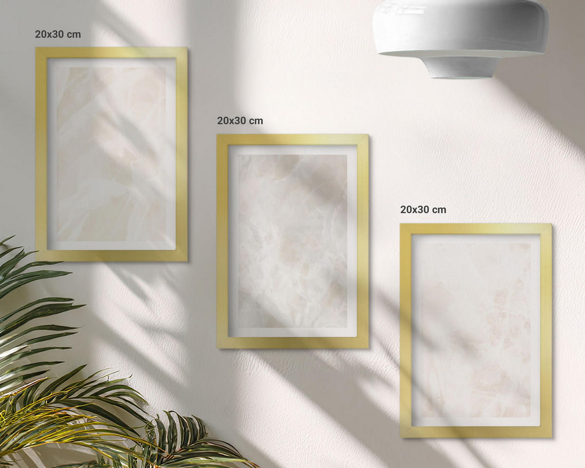 BILDER SET 3er Set - 20x30 cm Goldrahmen - Die Struktur von elegantem Marmor - Goldfarben, Kunststoff (20/30cm) - TULUP