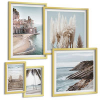 BILDER SET 5er Set - 50x50 cm & 20x30 cm & 40x60 cm Goldrahmen - Abstrakte Muster beige weiß - Goldfarben, Kunststoff (40/60cm) - TULUP