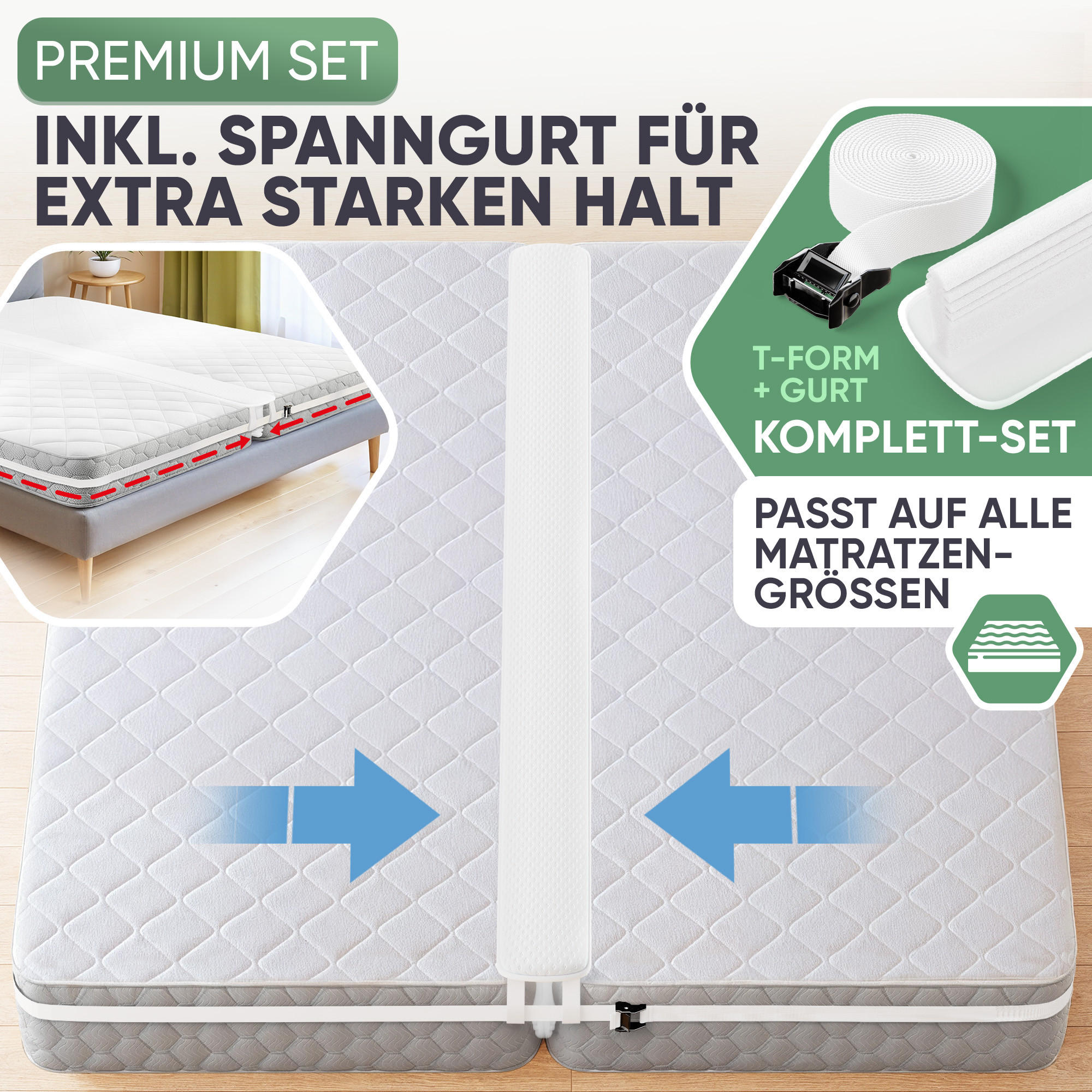 MATRATZENKEIL RITZENFÜLLER 200 cm inkl. verstellbarer Spanngurtfixierung 9,6 m - Weiß Hochglanz, Textil (18/200cm) - Blumtal
