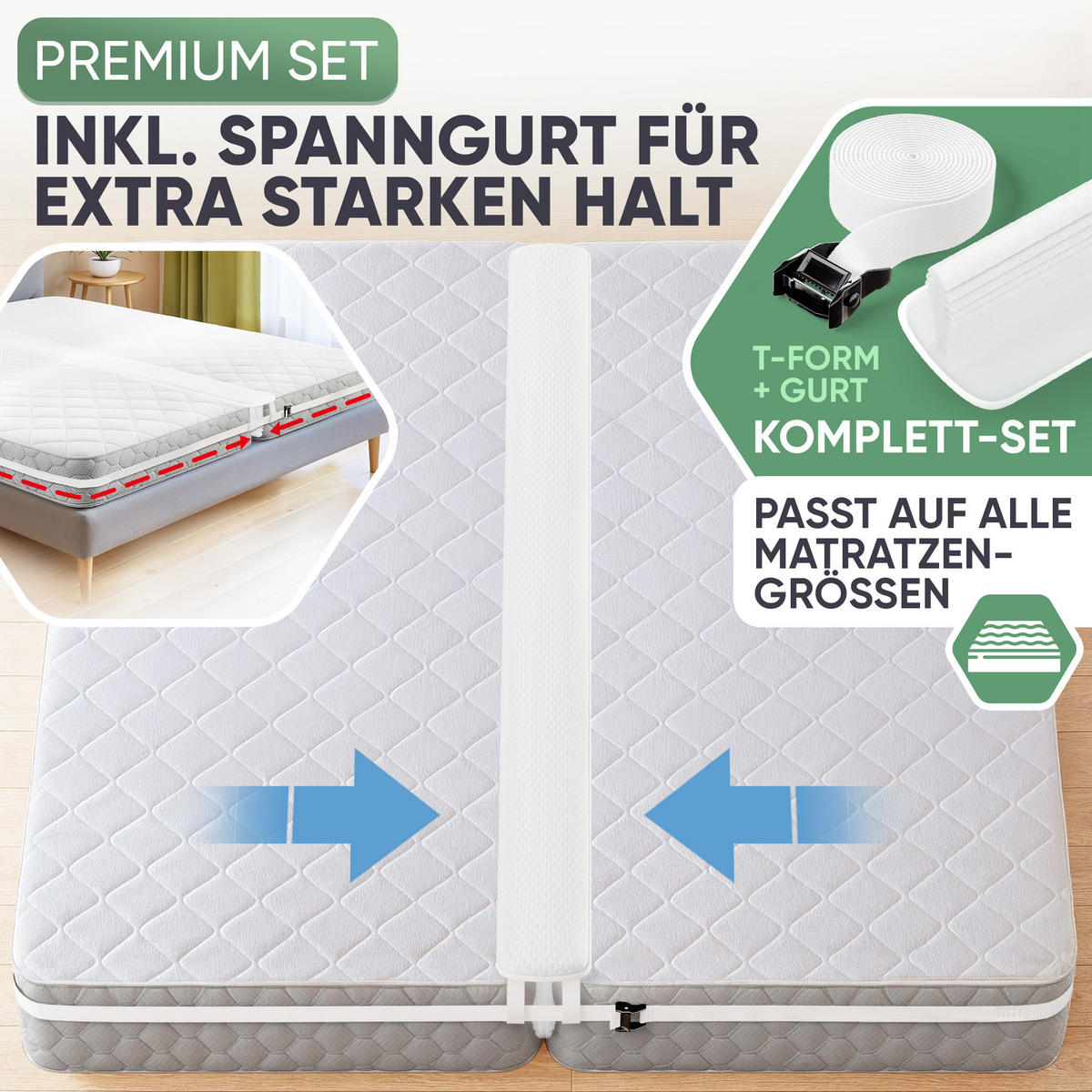 MATRATZENKEIL RITZENFÜLLER 200 cm inkl. verstellbarer Spanngurtfixierung 9,6 m - Weiß Hochglanz, Textil (18/200cm) - Blumtal