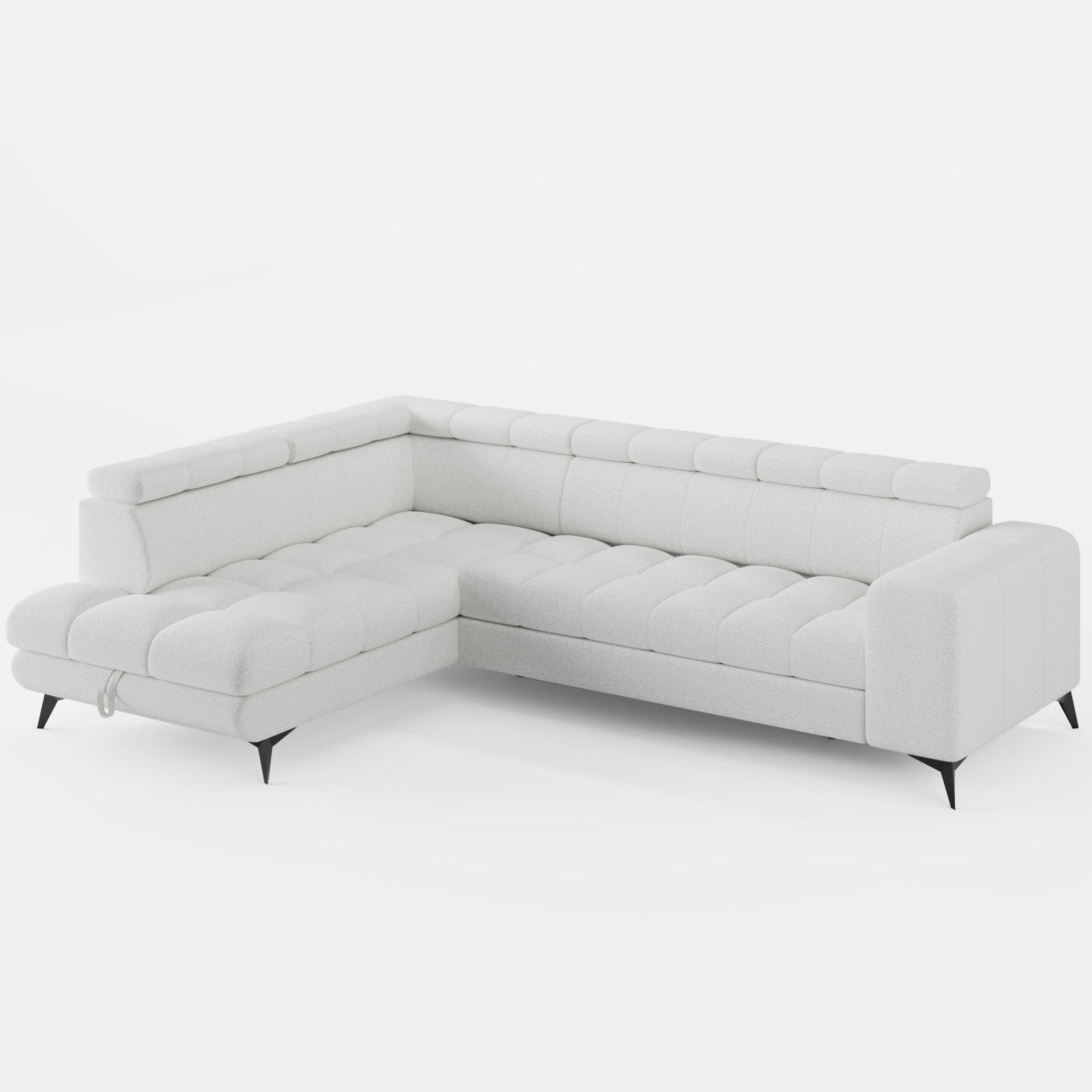 ECKSOFA CANDY CANE Links Weiß Bouclé-Stoff mit Schlaffunktion und Bettkasten - Weiß, Textil (264/192cm) - Barchello