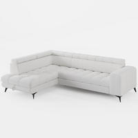 ECKSOFA CANDY CANE Links Weiß Bouclé-Stoff mit Schlaffunktion und Bettkasten - Weiß, Textil (264/192cm) - Barchello