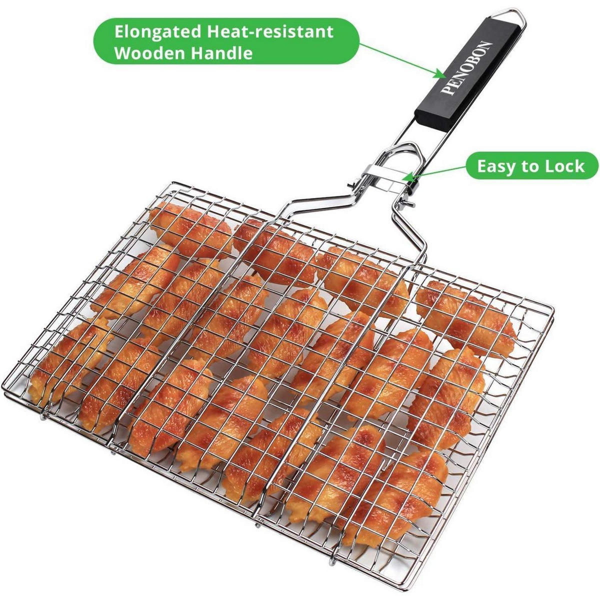 GRILLKORB Edelstahl mit Backpinsel und Tasche - Silberfarben, Metall (33/22/50cm)