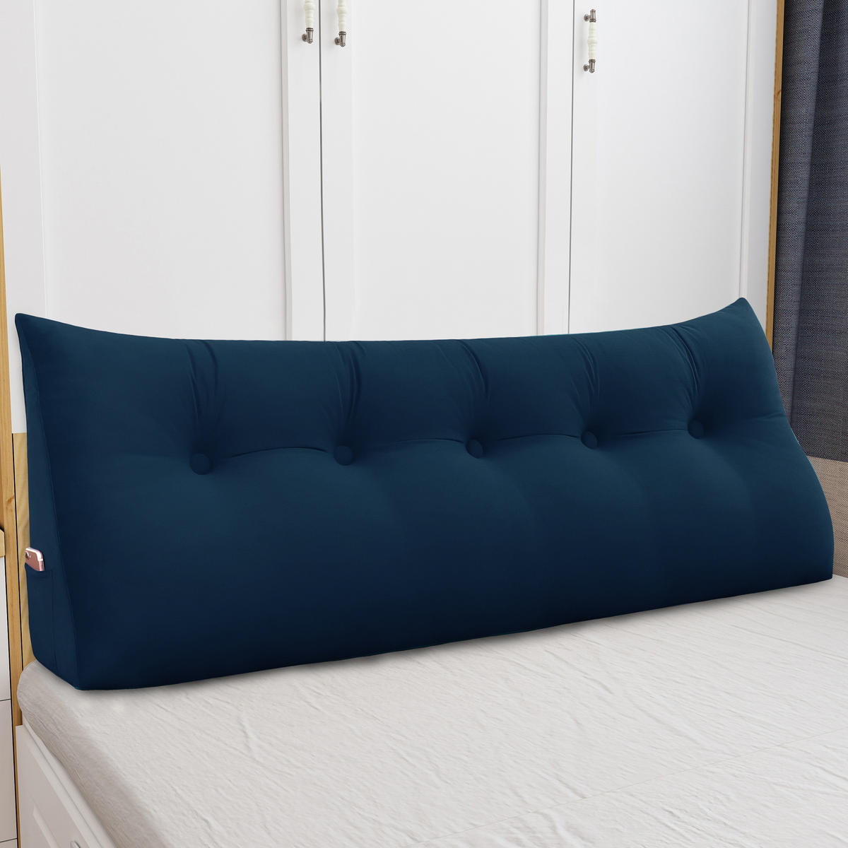 RÜCKENKISSEN für Bett Samt Blau 160 cm - Blau, Textil (50/160cm) - Vercart