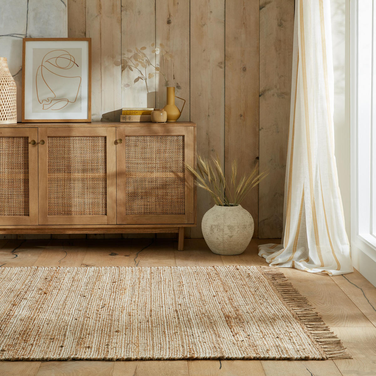 TEPPICH Jute Fransen-Design, handgewebt, beige CONWY, Beige 160x230 cm - Beige, Textil (160/230cm) - KADIMA DESIGN