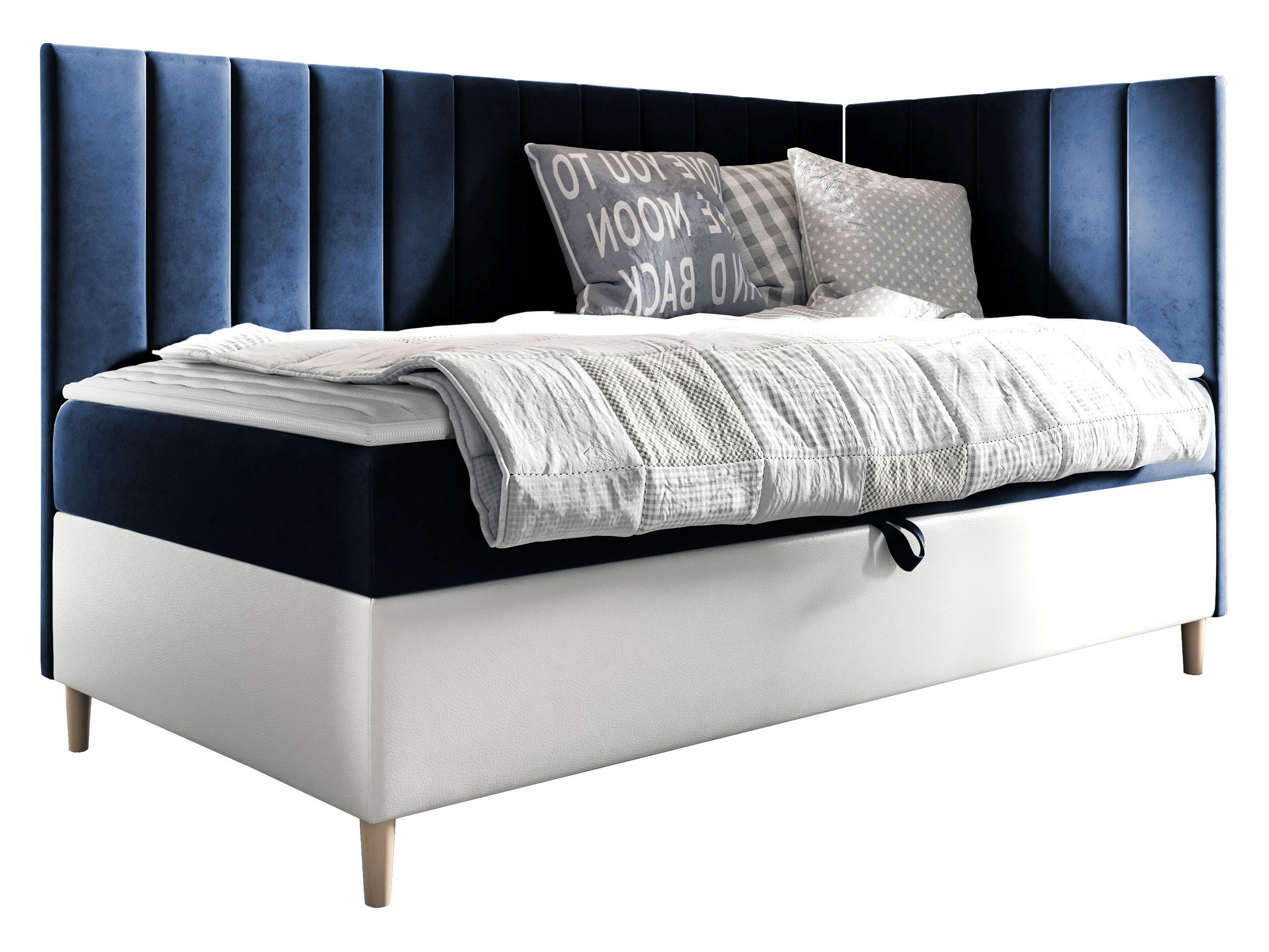 BOXBETT Maja Junior 3, Seite zum Öffnen des Bettkastens: Rechts - Blau/Weiß, Holz (100/200cm) - MIRJAN24