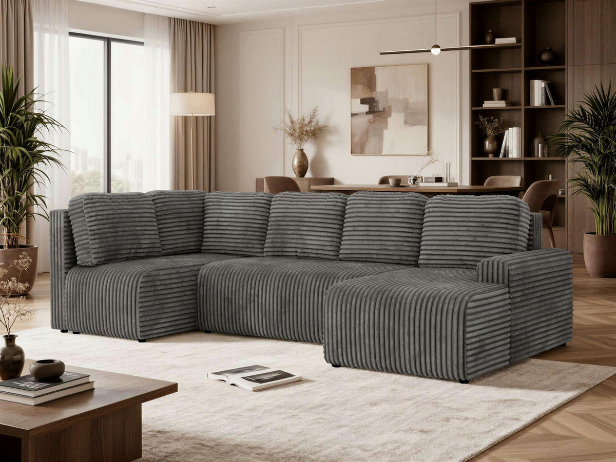 SEDACÍ SOUPRAVA NESSARO COR U Šedá Manšestr - Vlevo - šedá/černá, textil/plast (307/92/151cm) - MKS
