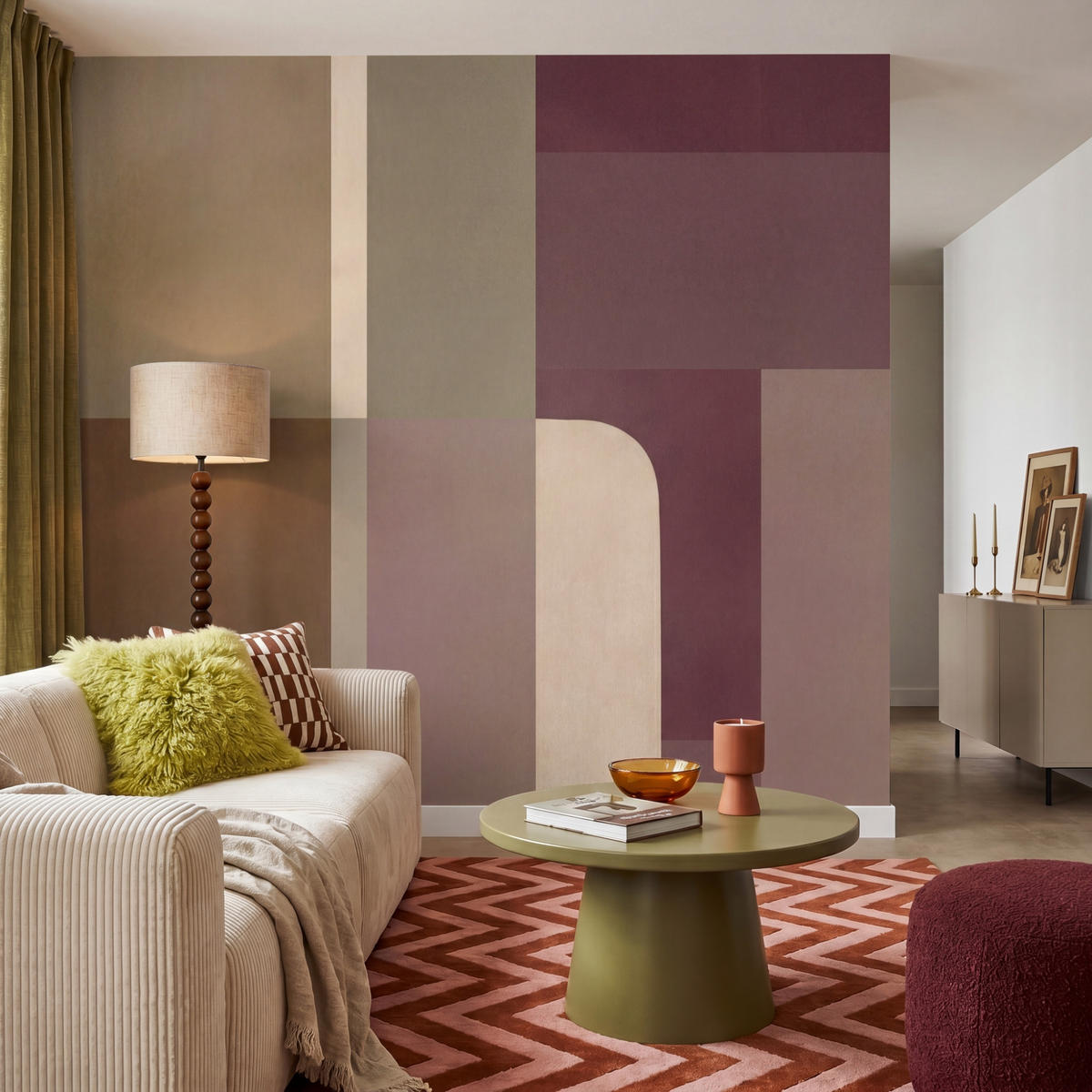 TAPETE - Unis - Abstrakt - Bordeaux - Linien - 220x240 cm - Multicolor, Papier (220/240cm) - OnlyWow
