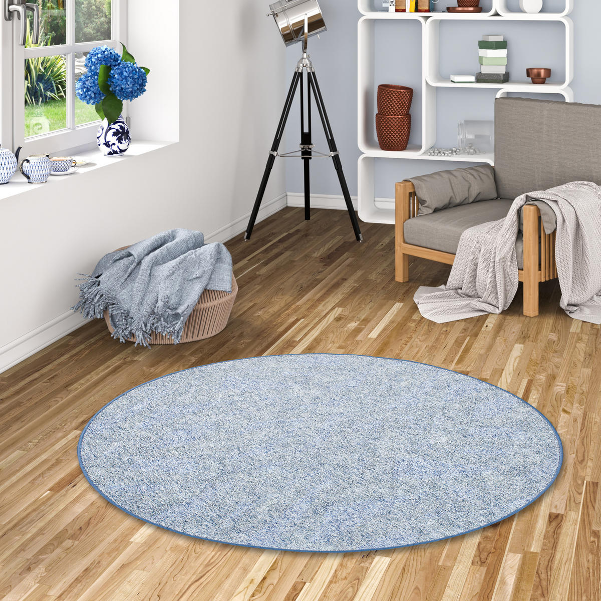 SCHLINGENTEPPICH MEMORY MELIERT RUND - Blau, Textil (160/160cm) - Snapstyle