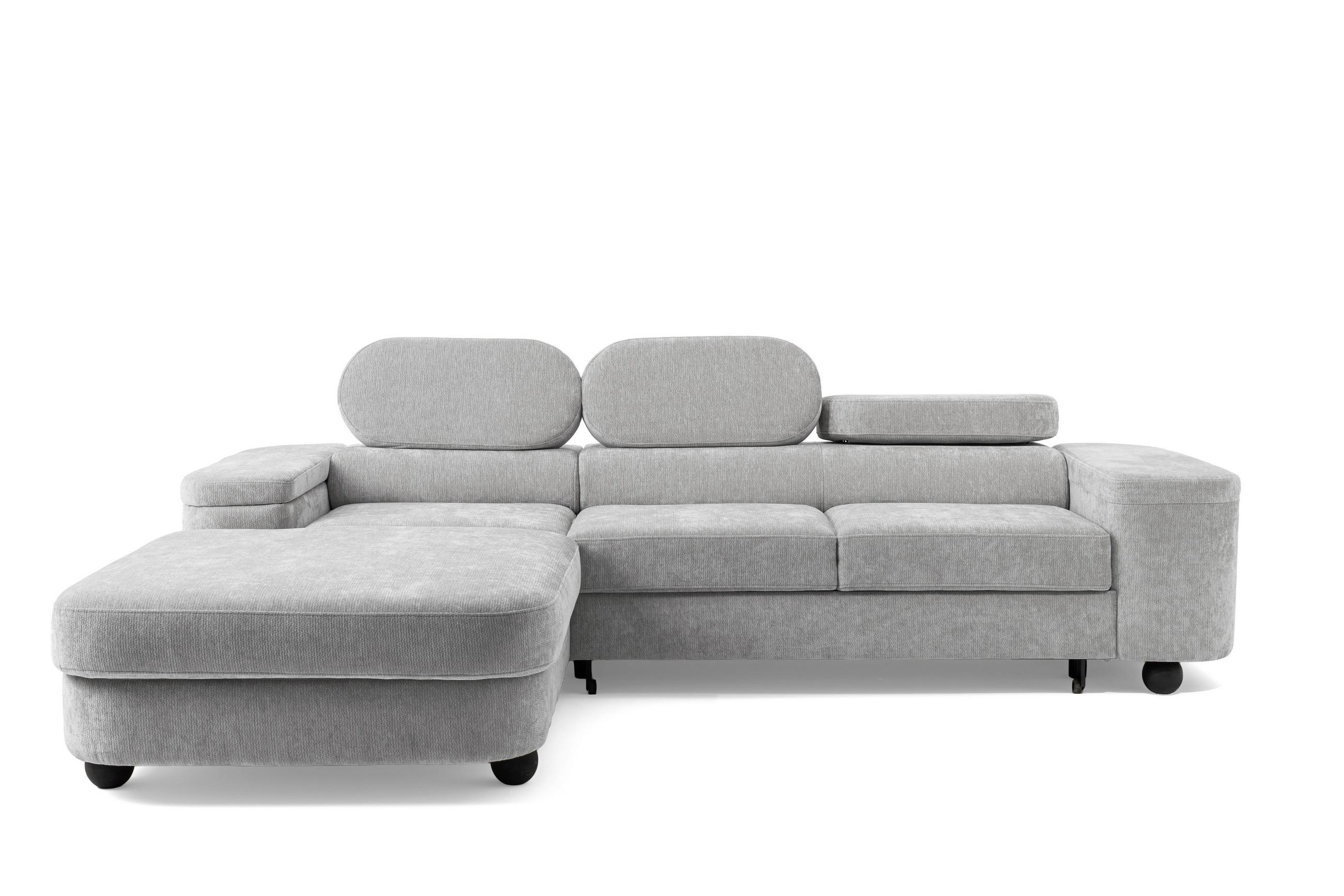 ECKSOFA LOVE L Links mit Schlaffunktion 124x210 Chenille Hellgrau - Hellgrau/Schwarz, Holz/Textil (284/205cm) - Muffo