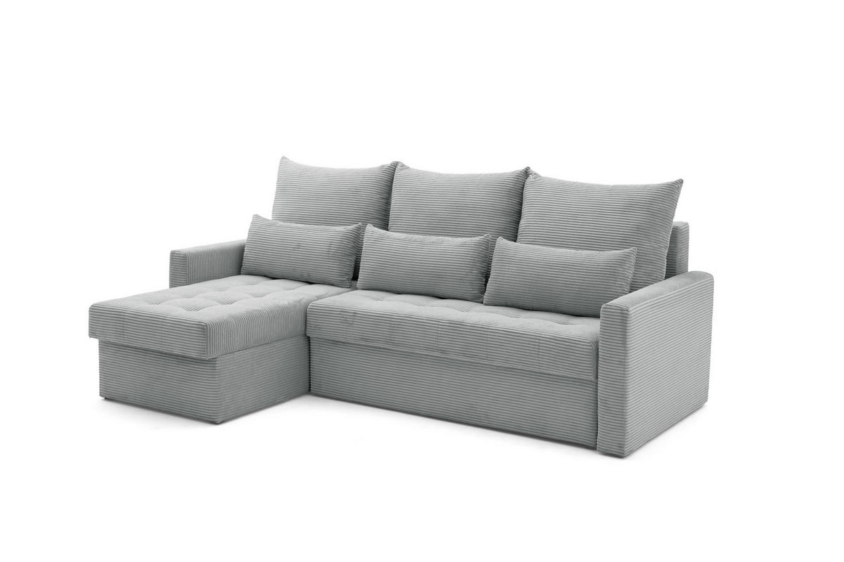 ECKSOFA PULA L Links mit Schlaffunktion 132x198 Cord Grau - Schwarz/Grau, Holz/Kunststoff (214/145cm) - NACANAPA