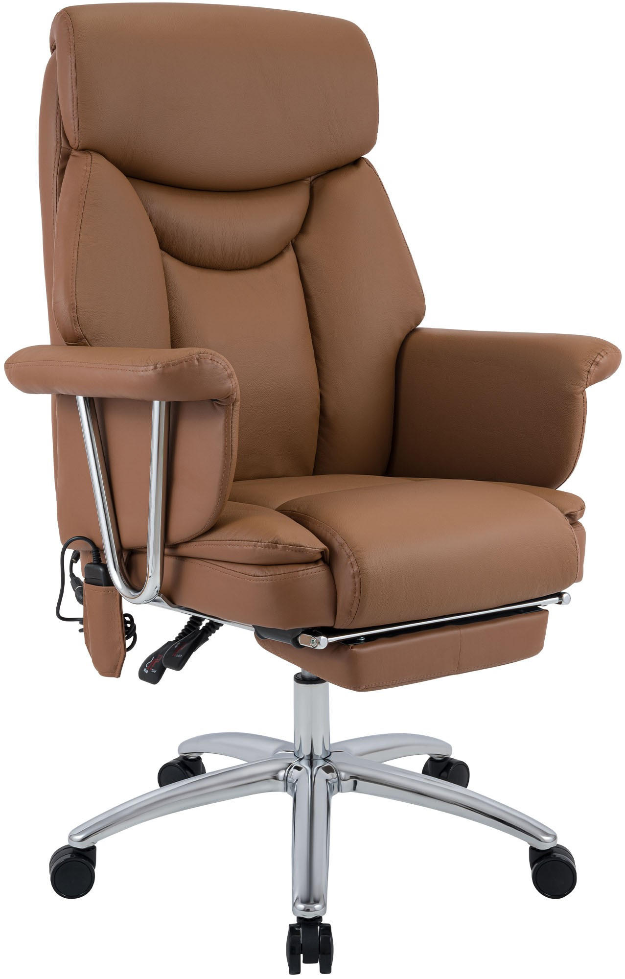 CHEFSESSEL Echtleder Braun - Chromfarben/Braun, Leder/Metall (78/114/66cm) - CLP
