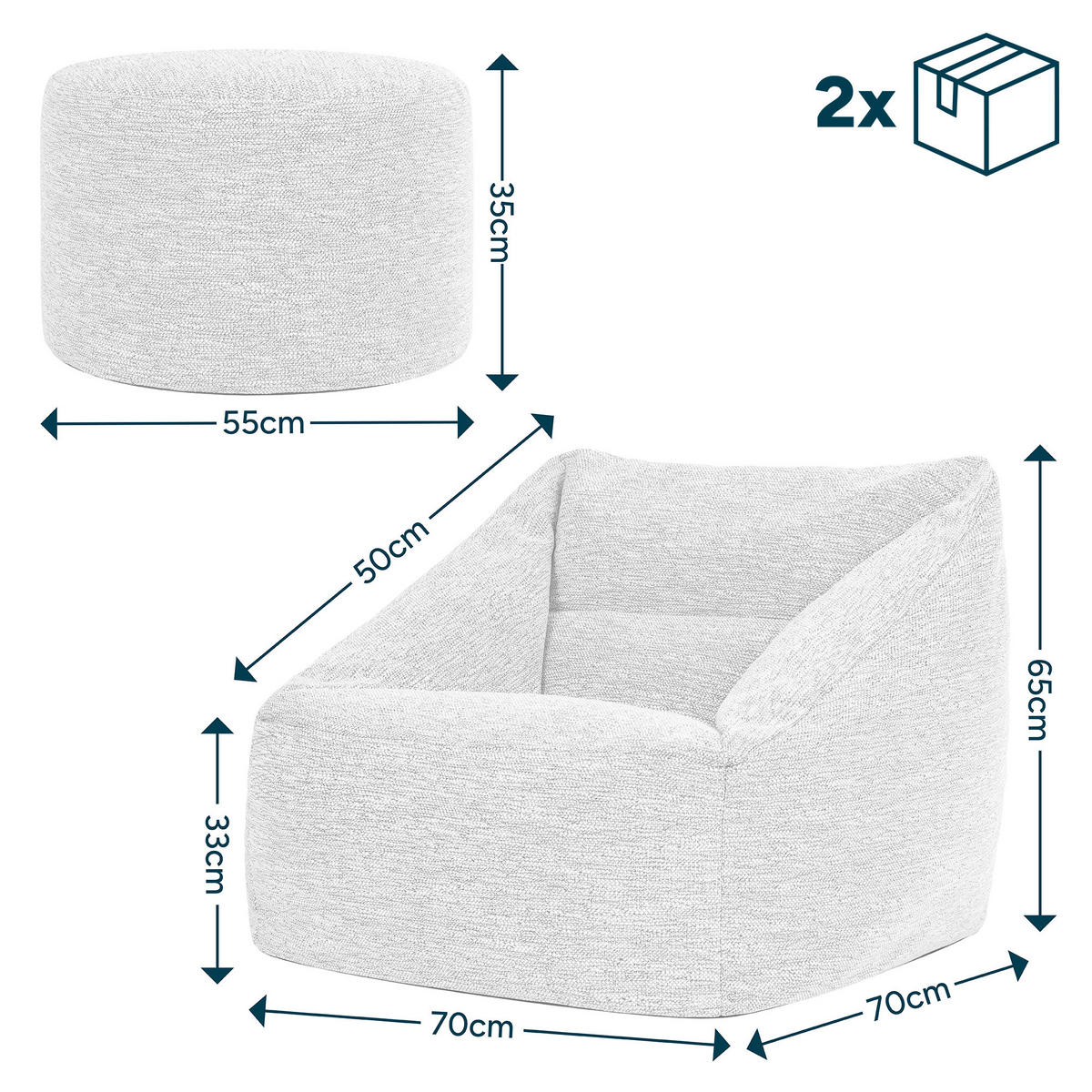 SITZSACK Sessel mit Hocker Natalia - Beige, Textil (70/65/70cm) - icon