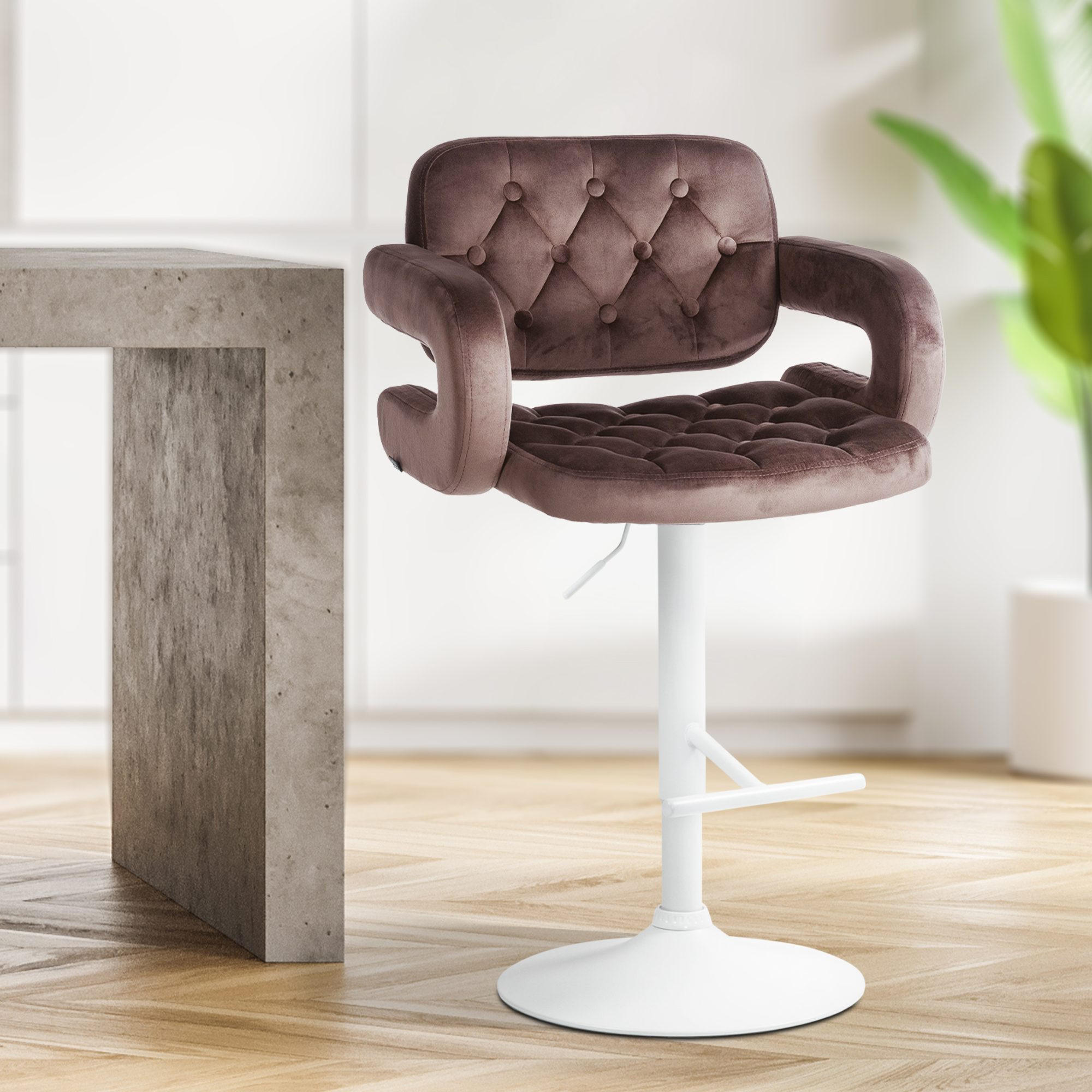 BARHOCKER Samt braun - Weiß/Braun, Textil (62/103/55cm) - CLP