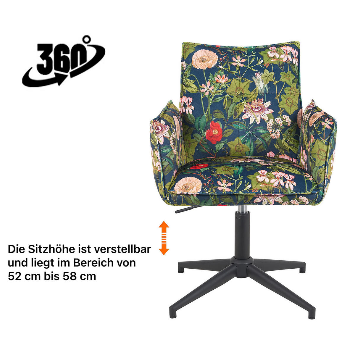 BÜROSTUHL Mika-Till - Multicolor/Schwarz, Textil/Metall (60/85/63cm) - DUBI Möbel