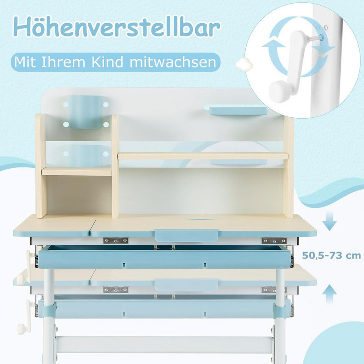 KINDERSCHREIBTISCH Höhenverstellbarer blau - Blau, Metall (80/88/51cm) - COSTWAY