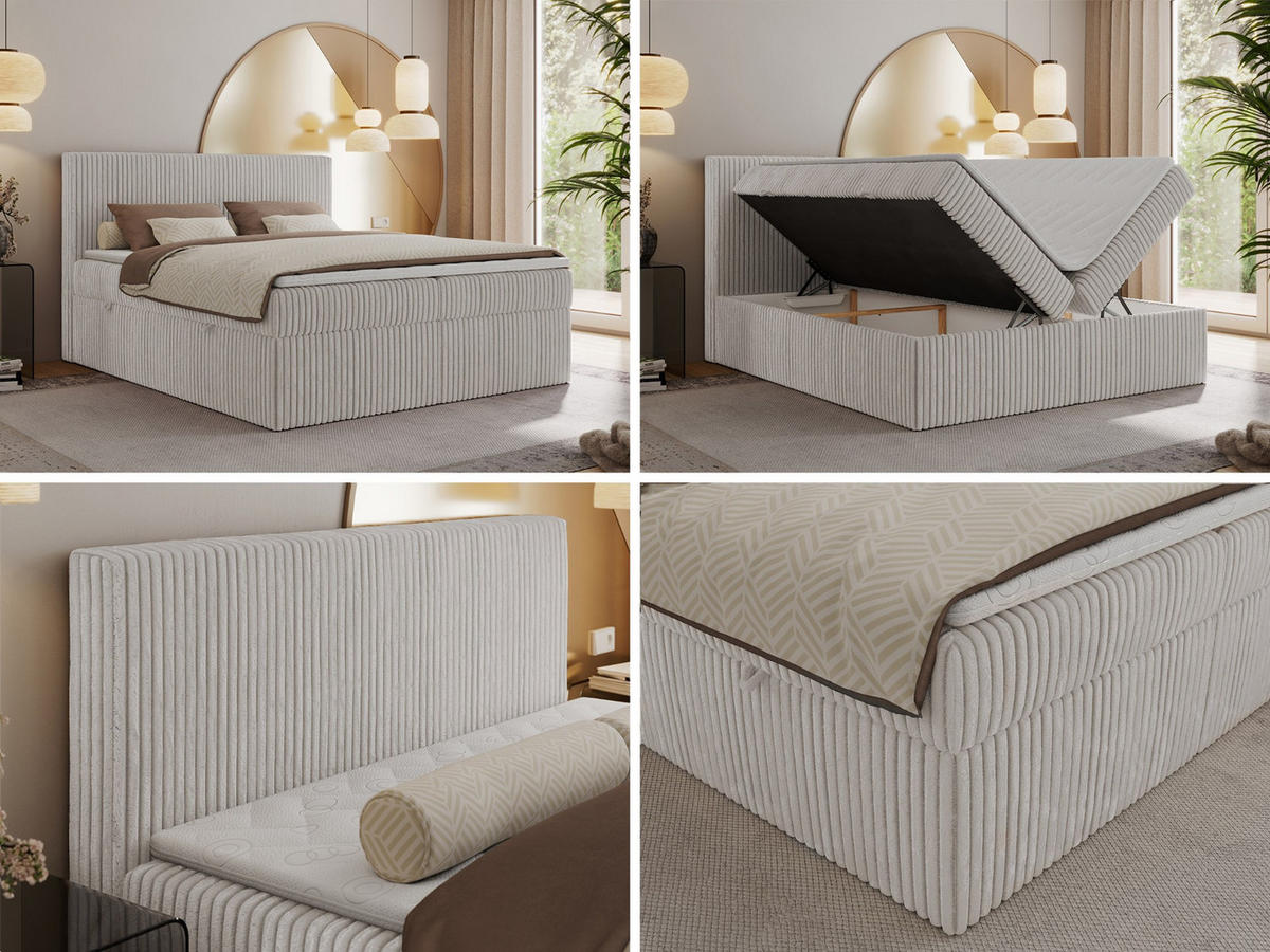 BOXBETT TILIANO 200/200 - Hellgrau Cord - H3 - Hellgrau, Textil (200/200cm) - MKS