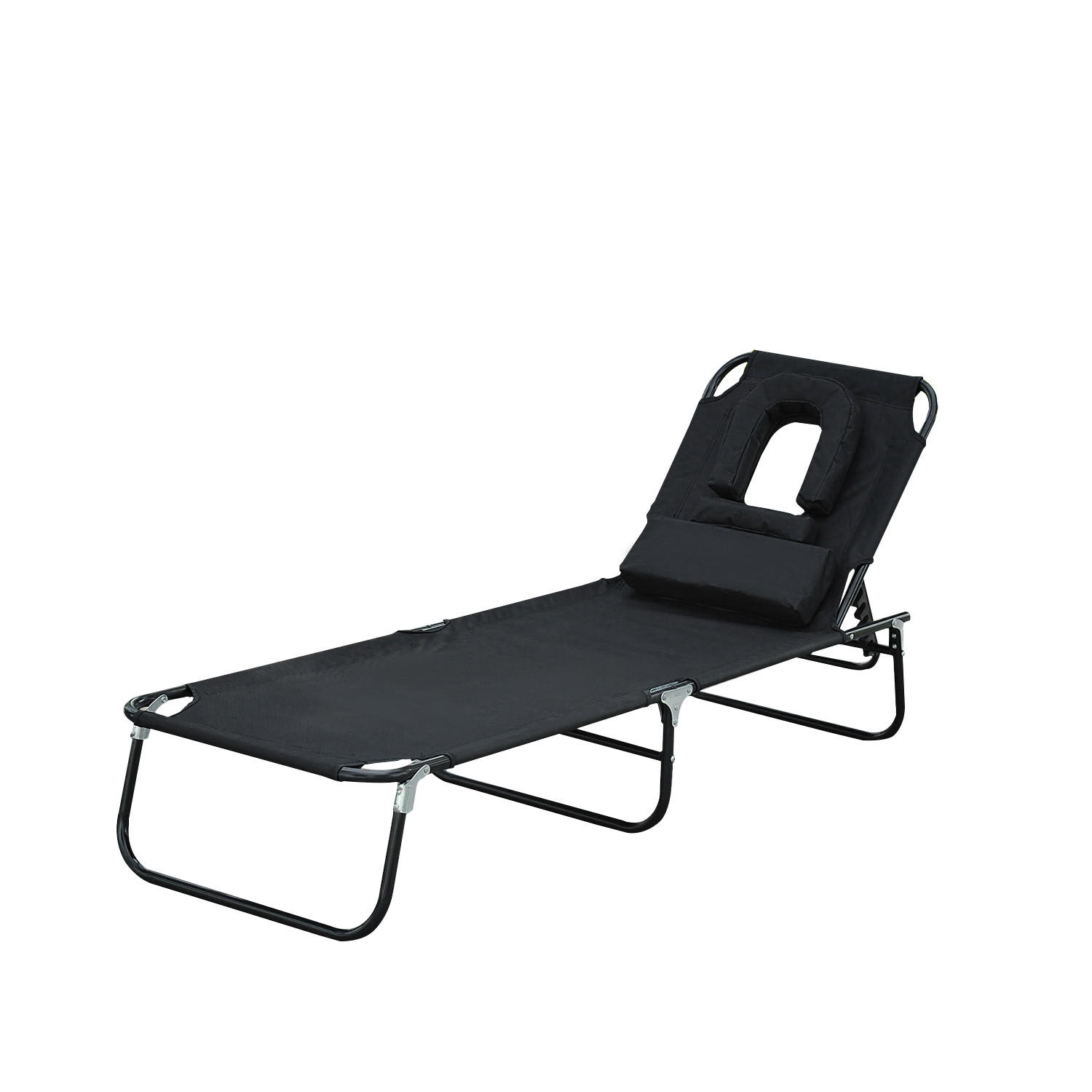 KLAPPGARTLIEGE, Einheitsmodell, Negro, 4-fach verstellbare Lehne, Kissen, Leseöffnung, 190 x 56 x 28 cm - Schwarz, Metall (190/28/56cm) - Vallsero