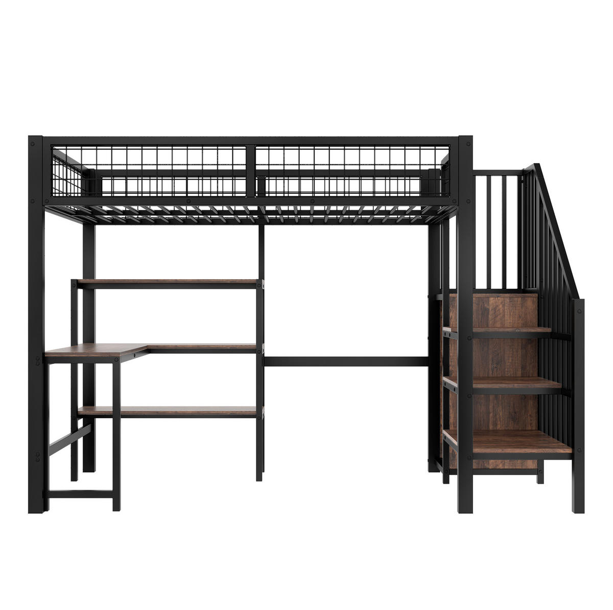 HOCHBETT 90/200 cm mit Schreibtisch, Regalen und Kleiderschrank in Schwarz/Braun - Schwarz, Holzwerkstoff (90/200cm) - Flora Grace