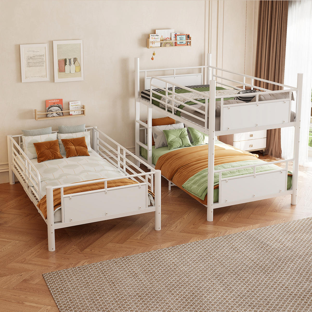 ETAGENBETT 90/200 cm mit 3 Schlafplätzen, DE-41597, in Weiß - Weiß, Metall (90/200cm) - ComfortXL