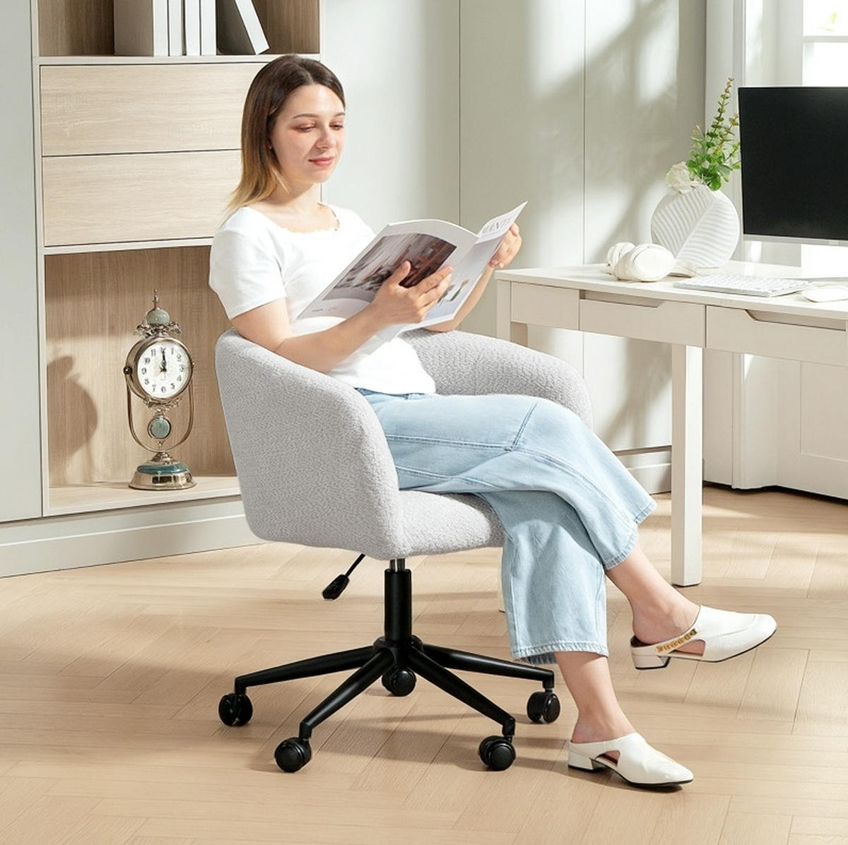 DREHSTUHL 65/75-85/59 cm Cremeweiß aus Polyester höhenverstellbar - Creme, Kunststoff (59/85/65cm) - OKMYHOME
