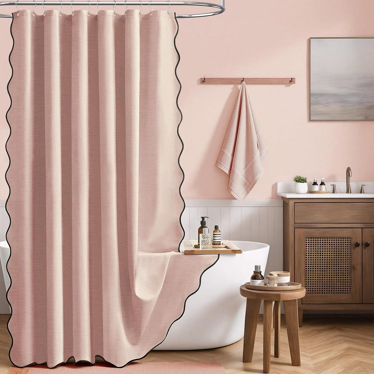 DUSCHVORHANG, rosa, Struktur in Leinenoptik, 180 x 180 cm - Rosa, Textil (180/180cm)