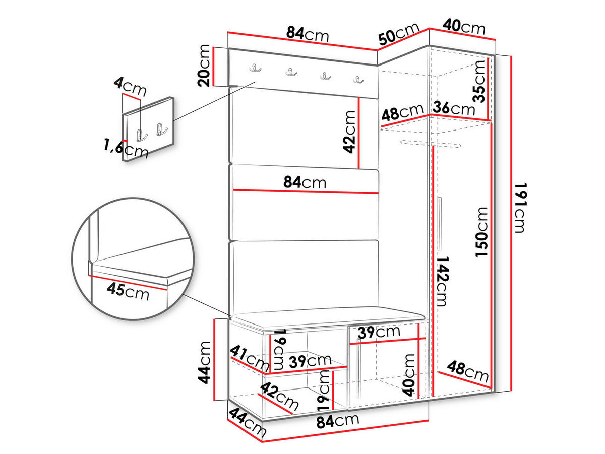GARDEROBEN-SET Medi II - Schwarz/Eiche Artisan, Holzwerkstoff/Kunststoff (40/191/50cm) - MIRJAN24