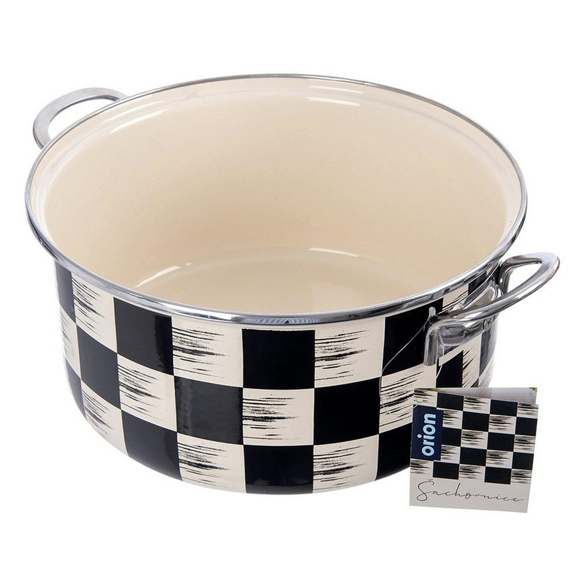 EMAILLIERTOPF Schachbrett mit Karomuster beige - Beige, Metall (26cm) - Orion 