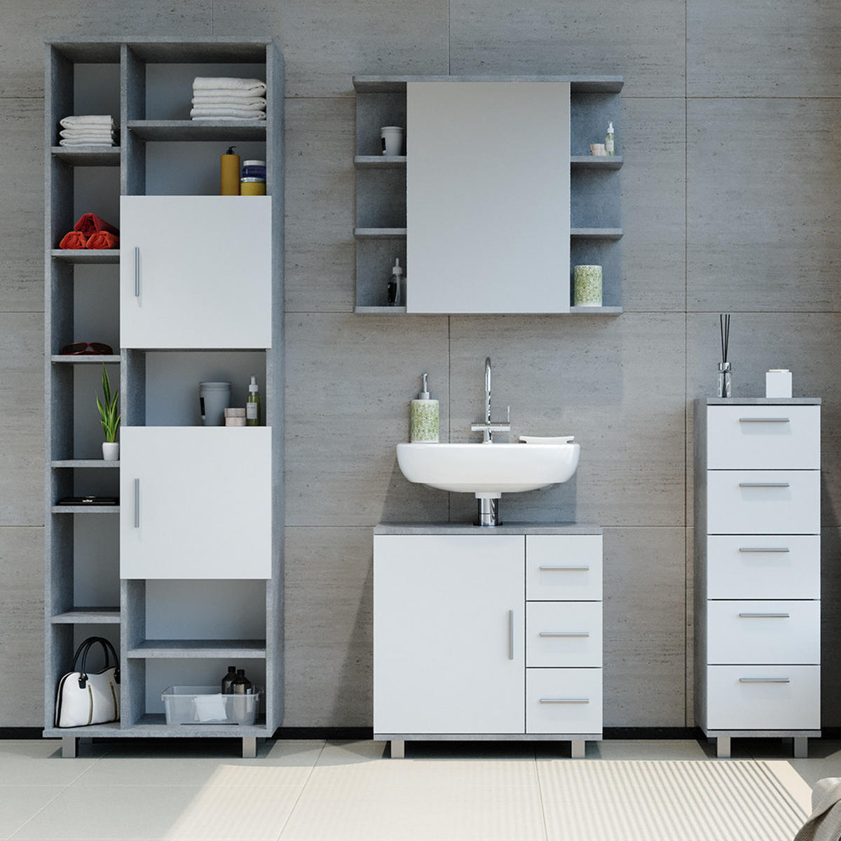WASCHBECKENUNTERSCHRANK Ilias Beton 60 x 60 cm - Schieferfarben, Holzwerkstoff (60/60.8/33cm) - Vicco