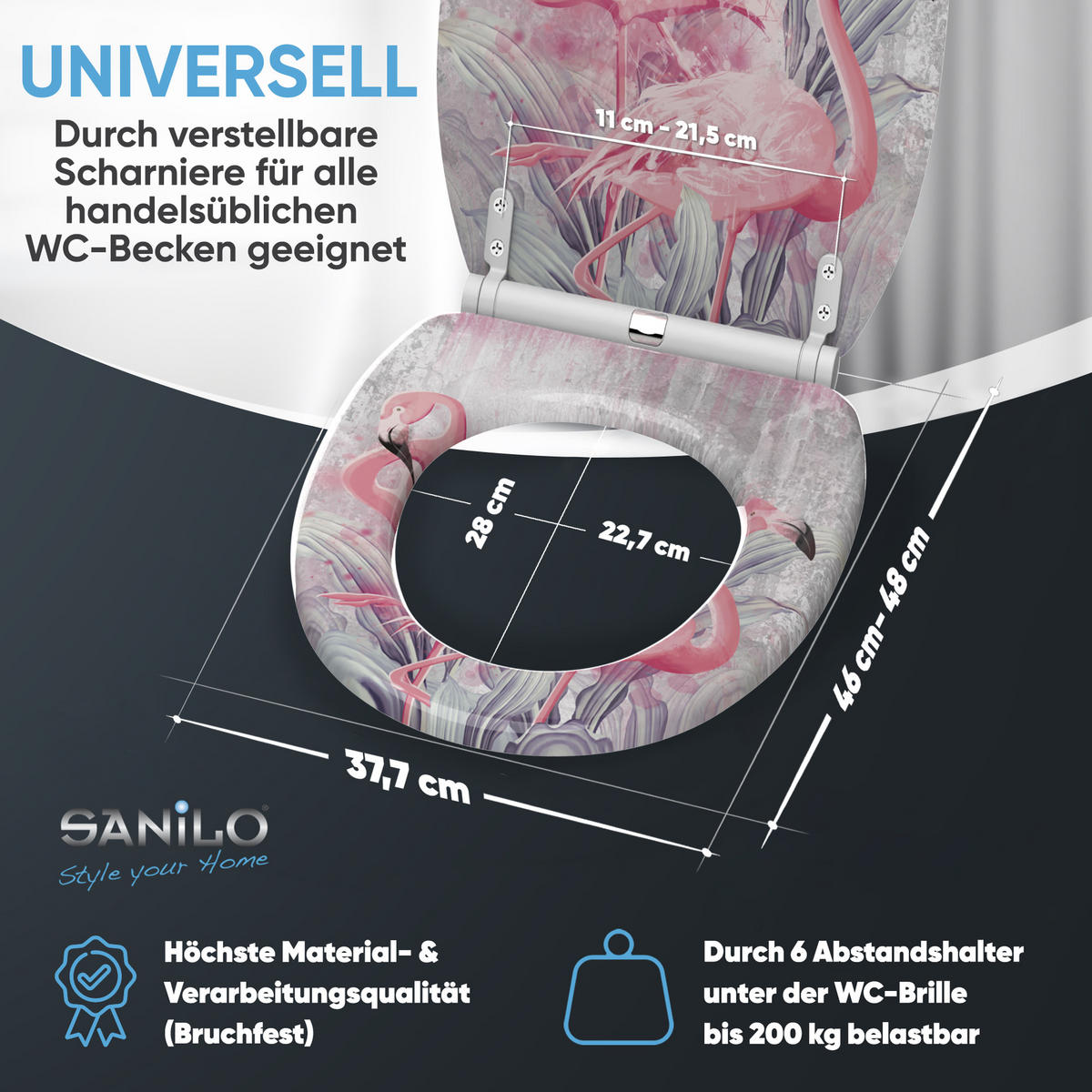 WC-SITZ mit Absenkautomatik & Top Fix Flamingo 2 - Pink, Holzwerkstoff (37.7/5.5/48cm) - Sanilo