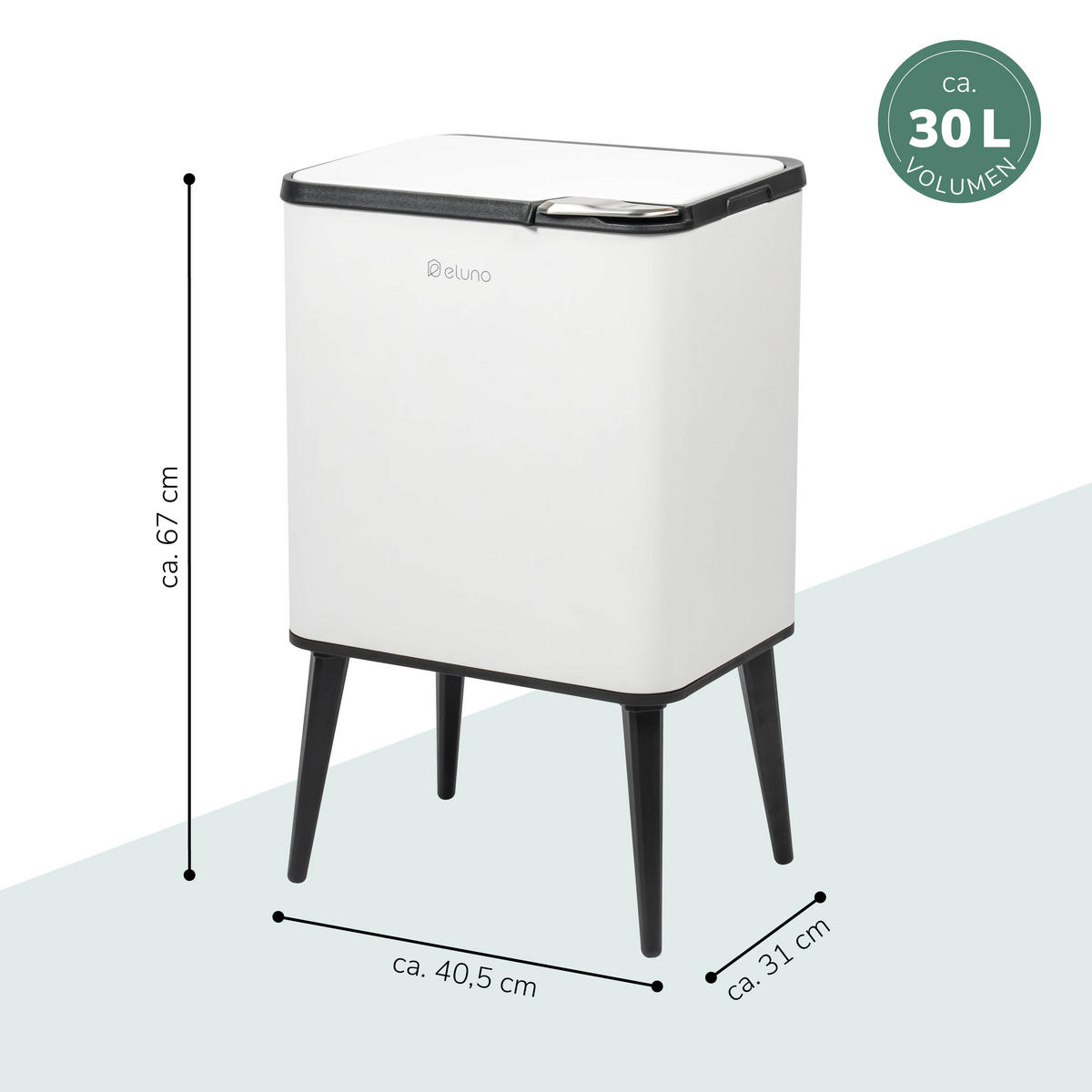 ABFALLEIMER, 30 Liter, aus Metall, weiß - Weiß, Metall (40.5/67/31cm) - eluno