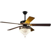 DECKENVENTILATOR Schwarz 132 cm mit Kristallleuchte und Fernbedienung - Schwarz, Metall (157.5/157.5/64.5cm) - Surtime