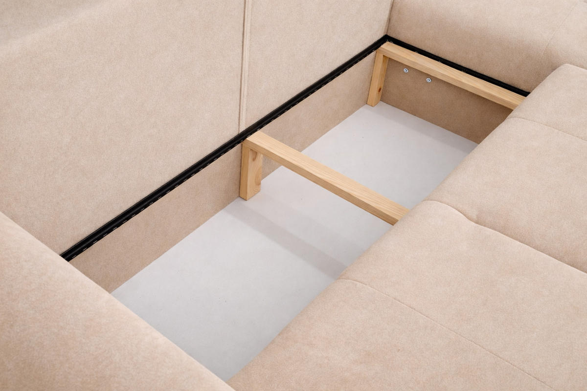 ECKSOFA Mit Schlaffunktion Und Bettkasten, Sofa L-Form Bingo L, Veloursstoff Salvador, Beige, Rechts - Beige, Holz (250/142cm) - Kaiser Möbel