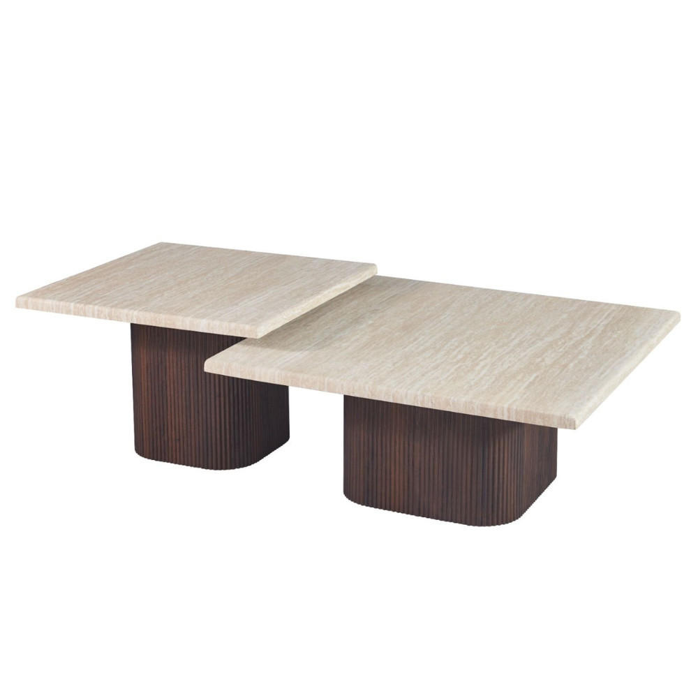COUCHTISCH Set Alviano Braun Travertin Tischplatten - Braun, Keramik (90/90/38cm) - alesvelt