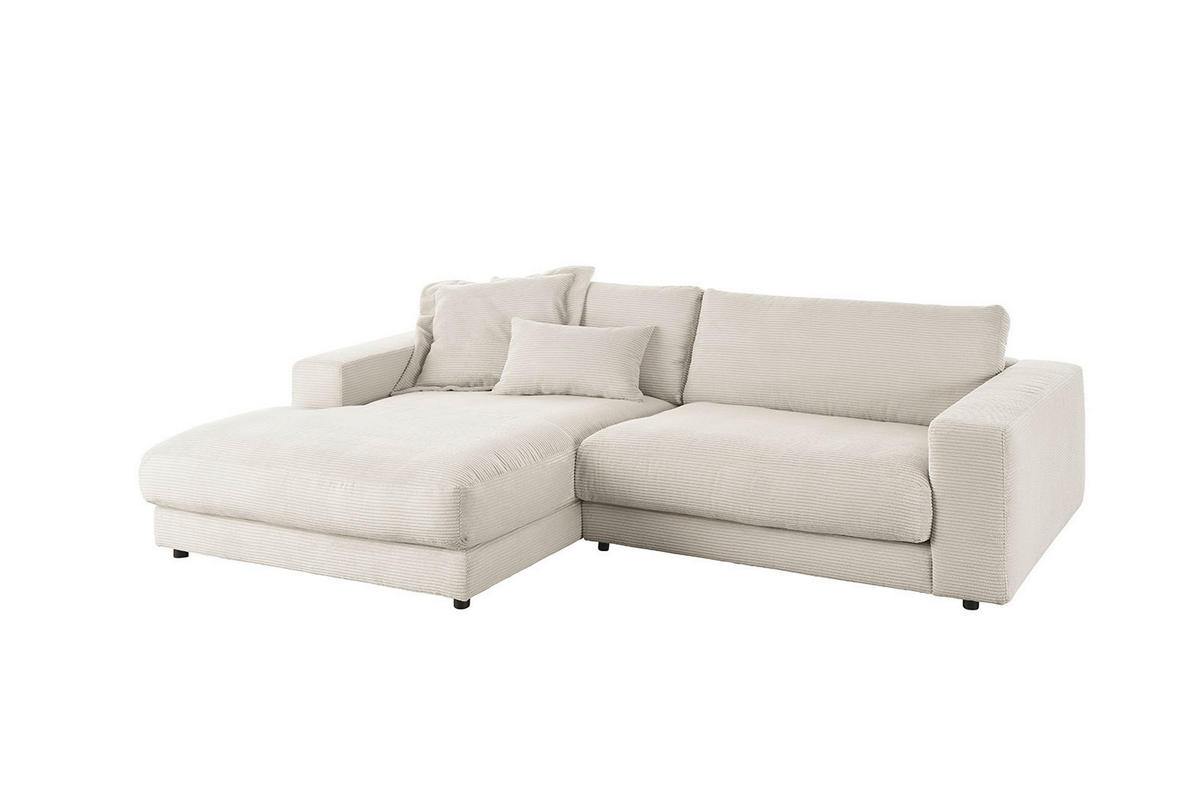 ECKSOFA MADELINE Hellgrau Cord - Hellgrau/Schwarz, Kunststoff/Textil (270/190cm) - KAWOLA