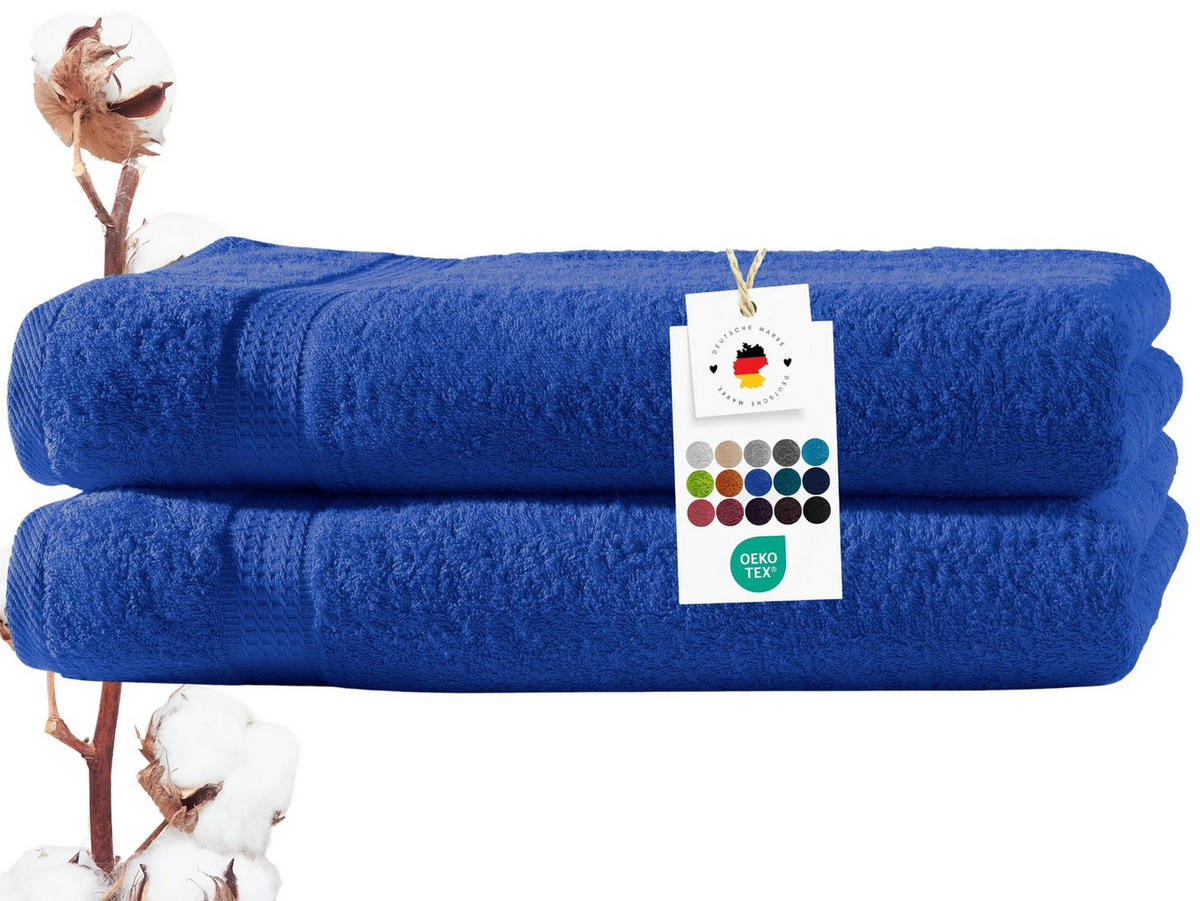 BADETUCH 100x150 cm Frottier Handtücher im 2er Set aus 100% Baumwolle, Royal Blau 500g/m2 - Blau, Textil (100/150cm) - Carpe Sonno