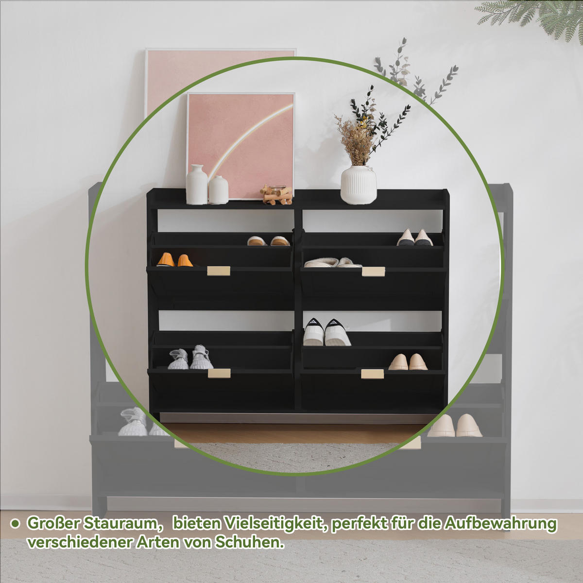 SCHUHSCHRANK Modern 4 Fächer Schwarz 110x24x90cm - Schwarz, Holzwerkstoff (24/90/110cm) - FLIEKS