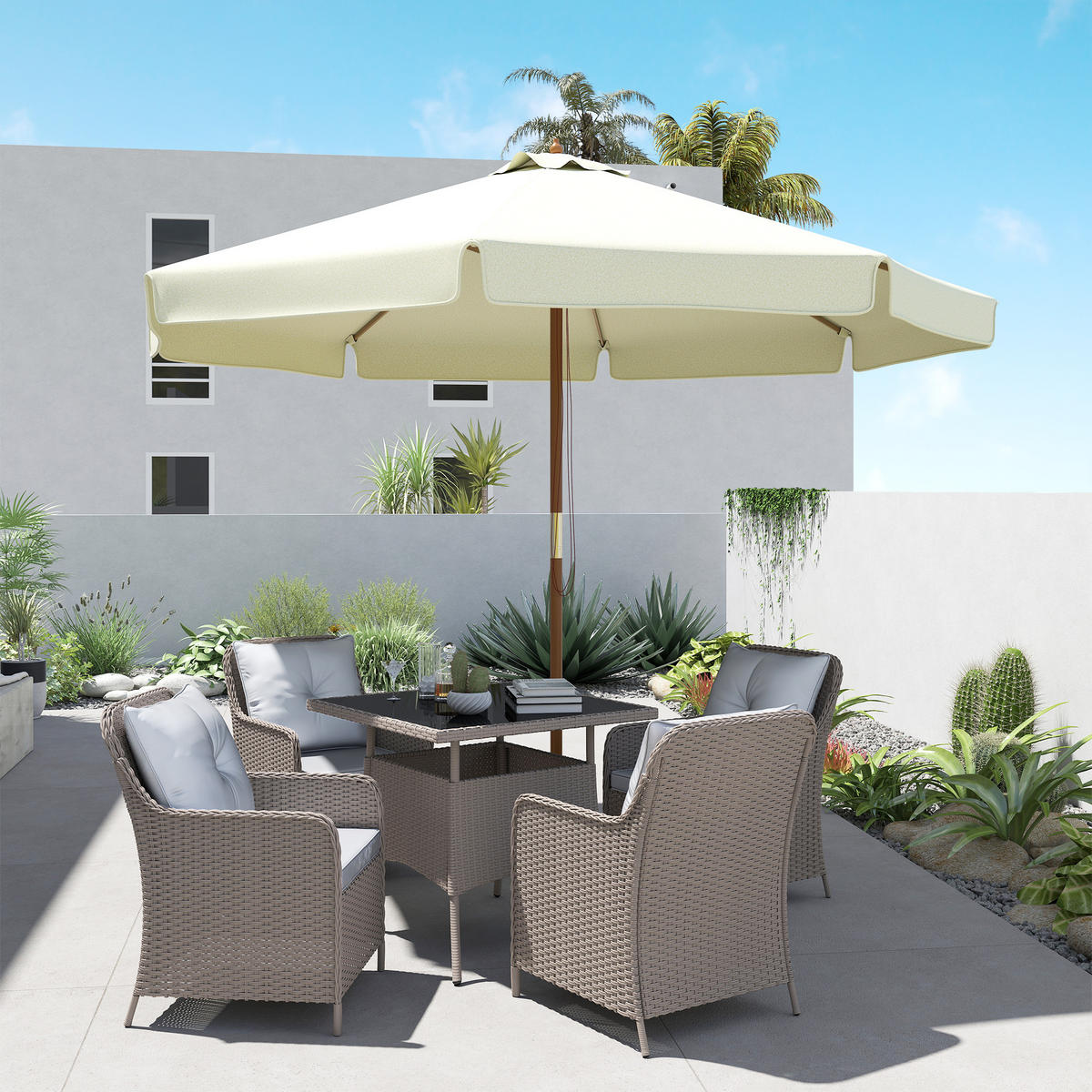 SONNENSCHIRM DE-11419 rund, Bambus, Ø 3 m Beige - Beige, Holzwerkstoff (325/325cm) - ComfortXL