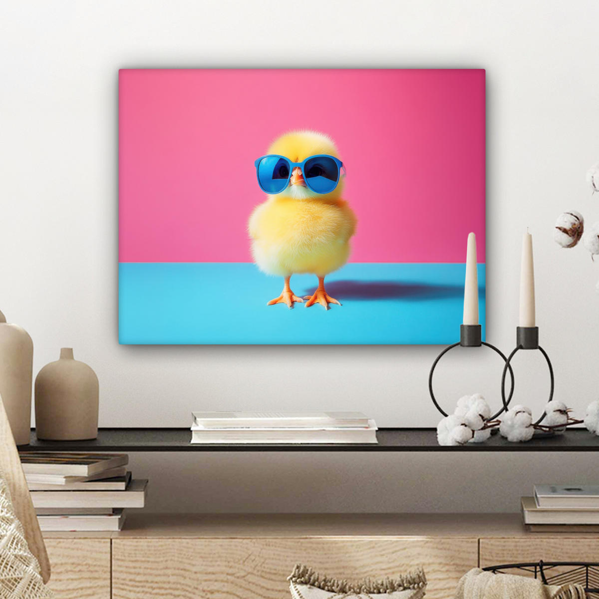 LEINWANDBILD Chick - Sonnenbrille - Blau Wandbild 40x30 cm - Pink/Gelb, Textil (40/30cm) - MuchoWow
