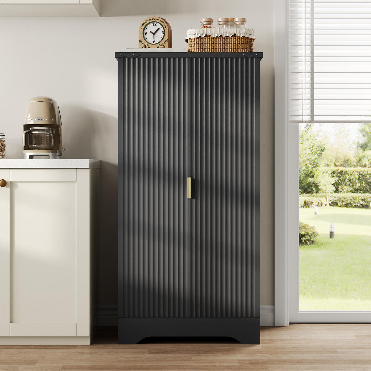 GESCHIRRSCHRANK 60.5/40/120 cm Schwarz mit LED-Sensorlicht und Gewürzregal - Schwarz, Holz (60.5/120/40cm) - Oxeza