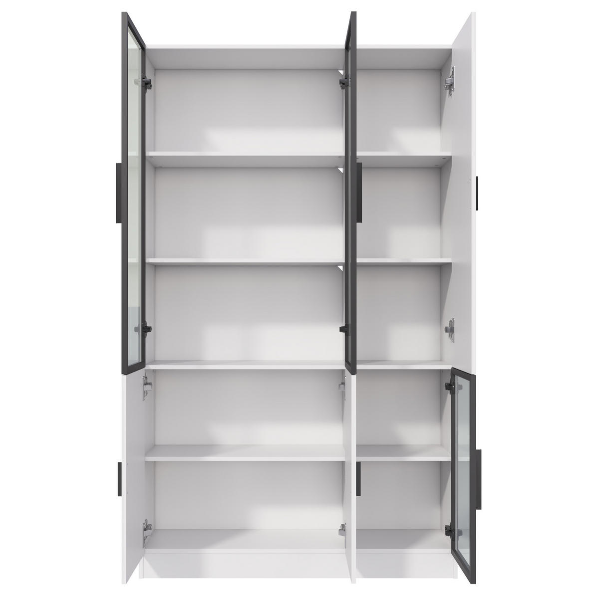 HIGHBOARDNSCHRANK 120/35/200 cm in Weiß mit LED-Beleuchtung und 3 Glastüren - Weiß, Holzwerkstoff (120/200/35cm) - Flora Grace