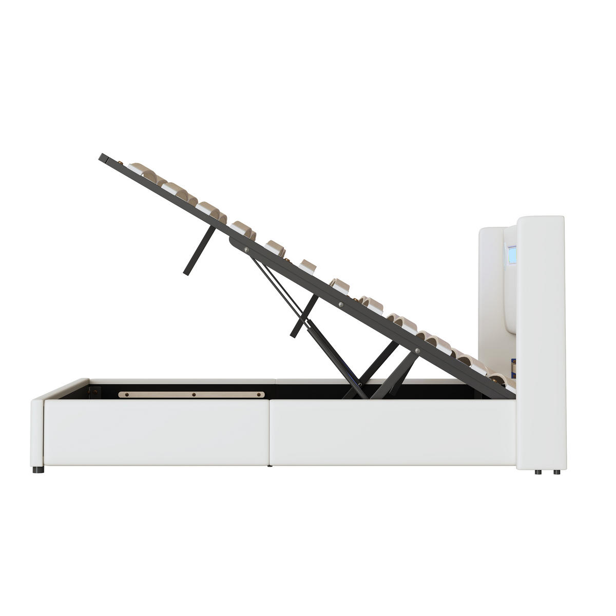 POLSTERBETT 140/200 cm Weiß mit LED-Beleuchtung und Bluetooth-Player - Weiß, Kunststoff (140/200cm) - OKWISH