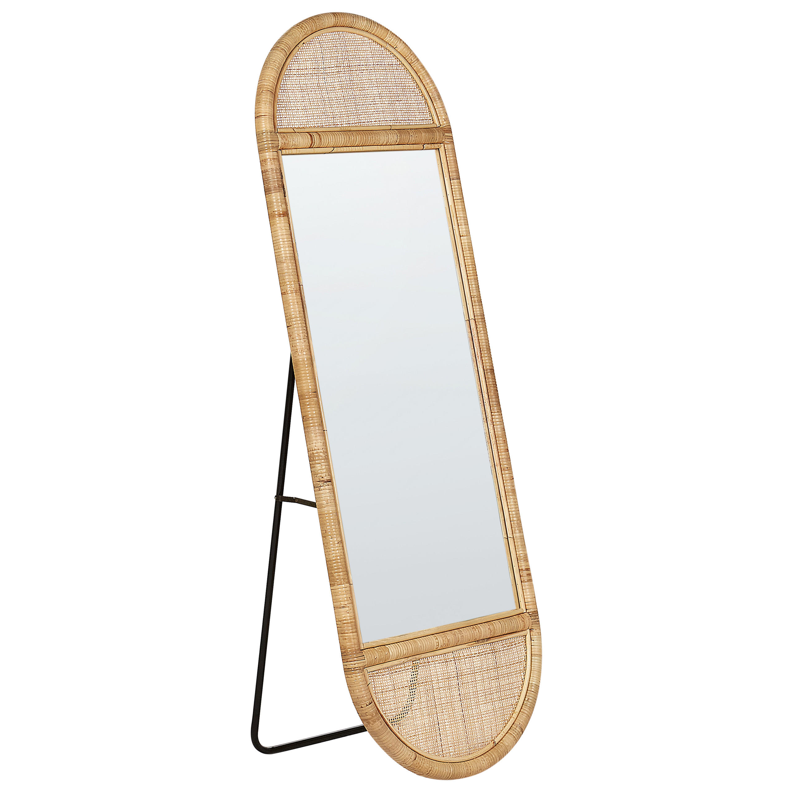 STANDSPIEGEL 150 cm Rattan Naturfarben Barges - Schwarz/Naturfarben, Naturmaterialen (50/150/3cm) - Beliani