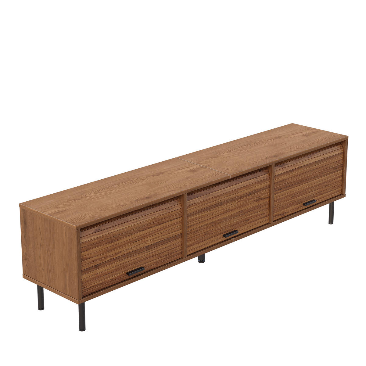 TV-LOWBOARD 180 x 40 x 55 cm aus MDF, 3 Schiebetüren, schwarze Metallfüße, Walnuss - Walnussfarben, Holzwerkstoff (180/55/40cm)